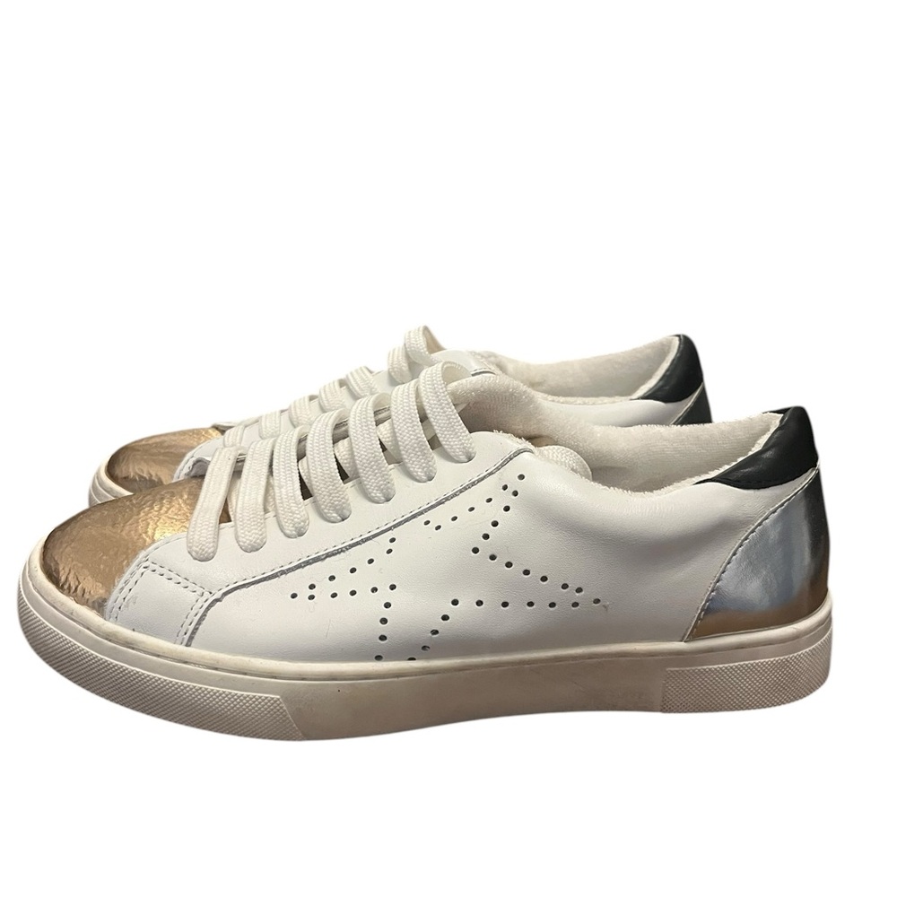 Steve Madden Rezume Leather White and Metallic Lace Up Sneakers Size 7.5
